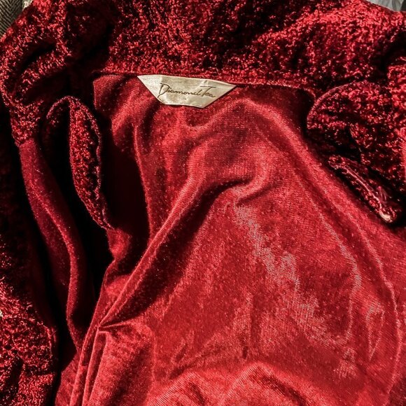 Vintage Diamond Tea Red Crushed Velvet Full Length Robe - Picture 14 of 15